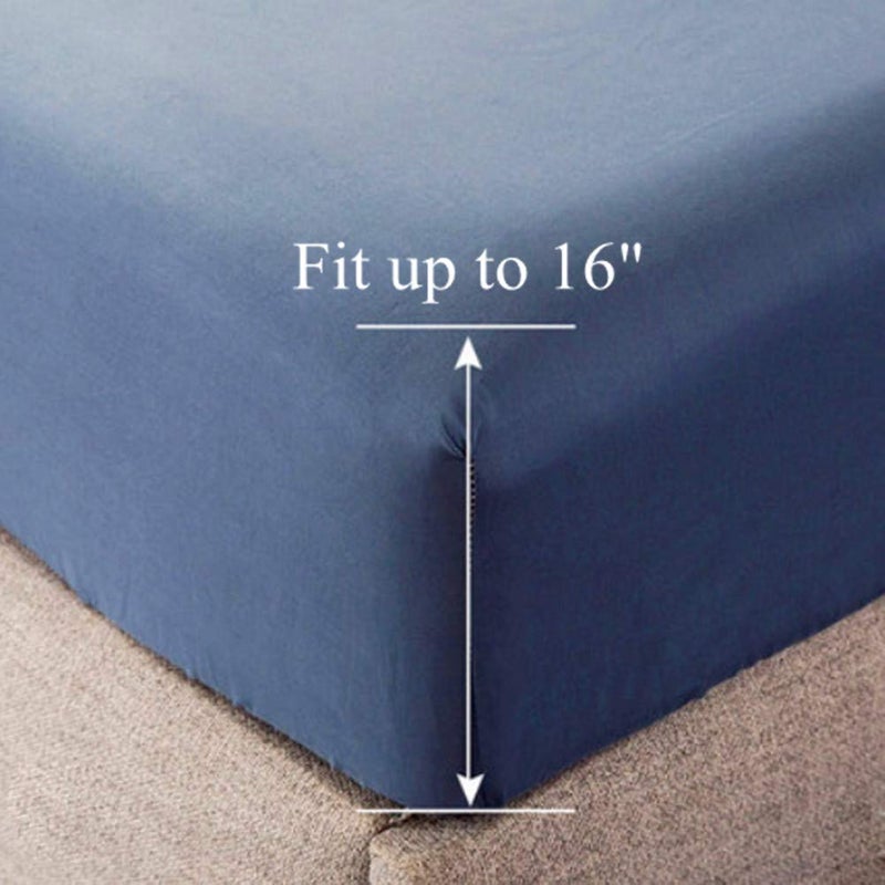 Meicotton Bedding Twin Size Premium Cotton Fitted Sheet Only - 300 Thread Count Pure Natural Cotton Fabric - 14" Deep Pocket,Breathable,Ultra Soft & Silky (Twin,Dark Blue) - Image 3